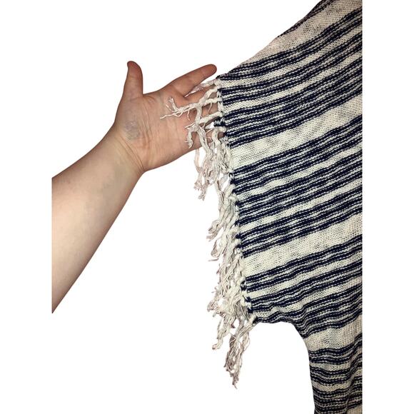 GAP Boho Fringe Open Knit Striped Kimono Cardigan Navy White Large - Picture 6 of 6